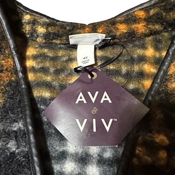 Ava & Viv Women's Size 4X Orange & Black Rust Plaid Open Front Soft Overcoat - Picture 6 of 9